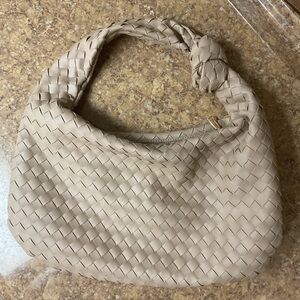 Chic Beige Woven Hobo Bag